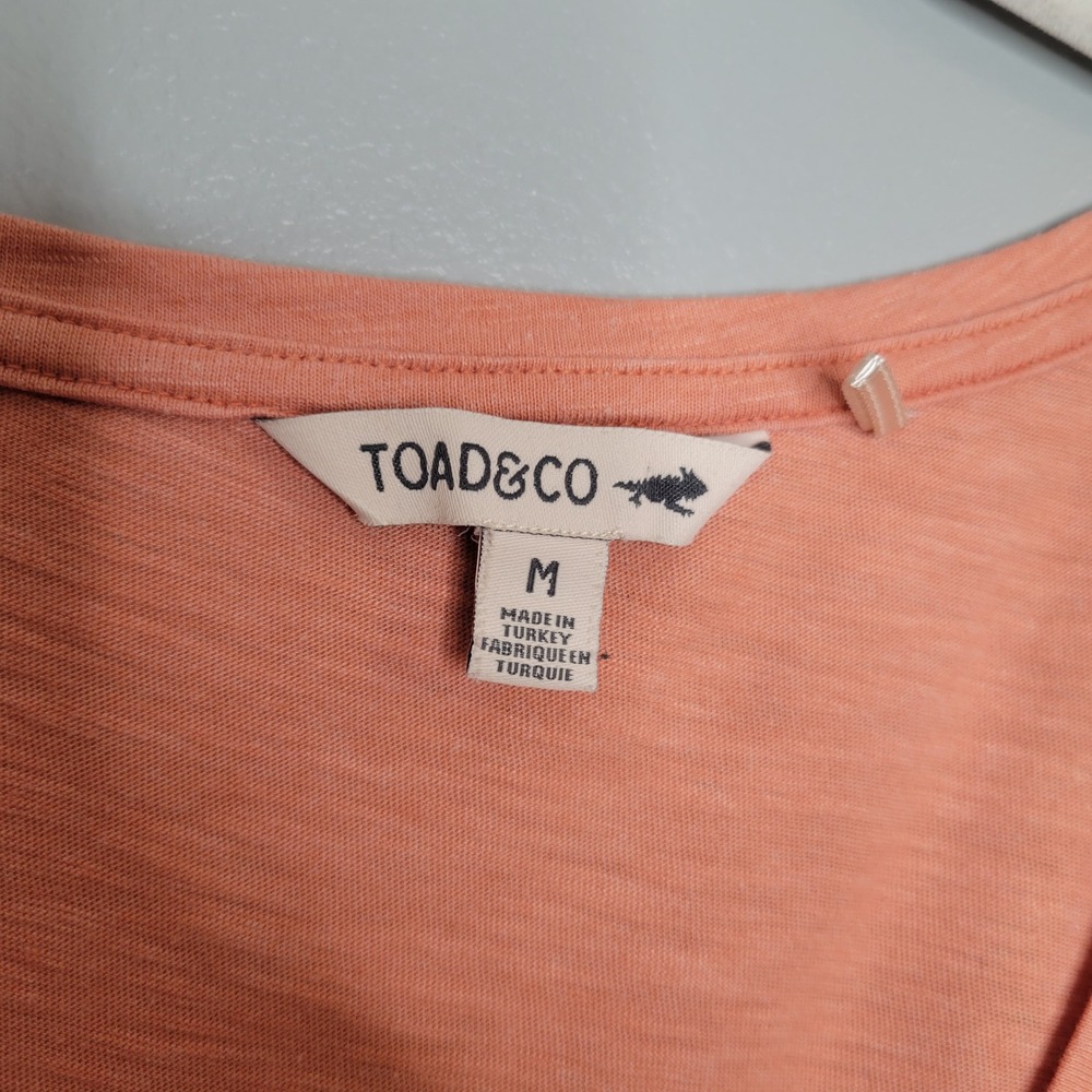 Toad & Co Organic Cotton Blend Orange V-Neck Pocket Tank Top Women's Size M Slub - Picture 2 of 8